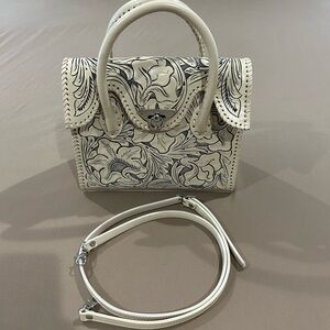 Elegant Cream Floral Hand Tooled Handbag